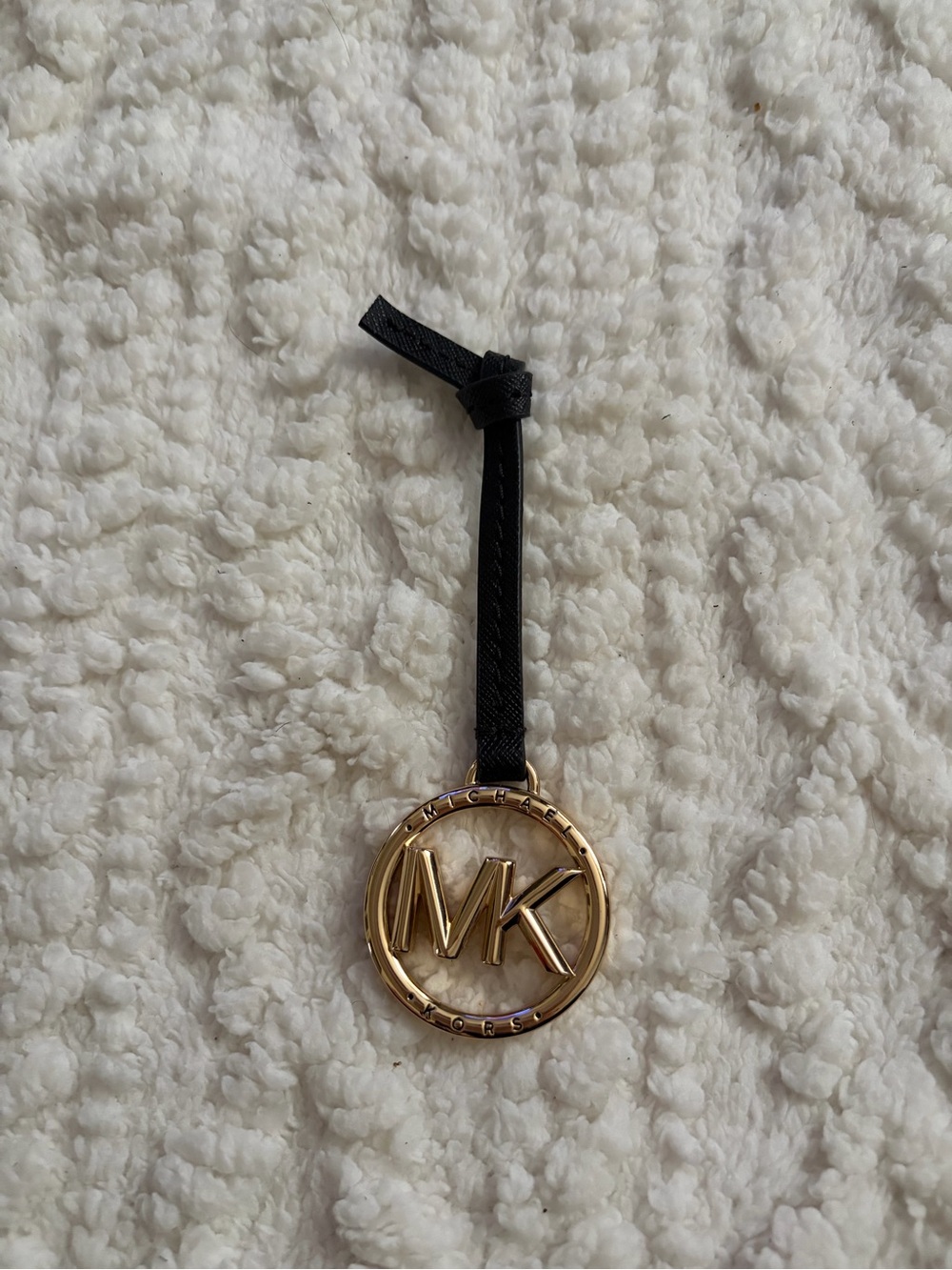 Michael Kors Gold MK Circle Logo Charm with Black Strap